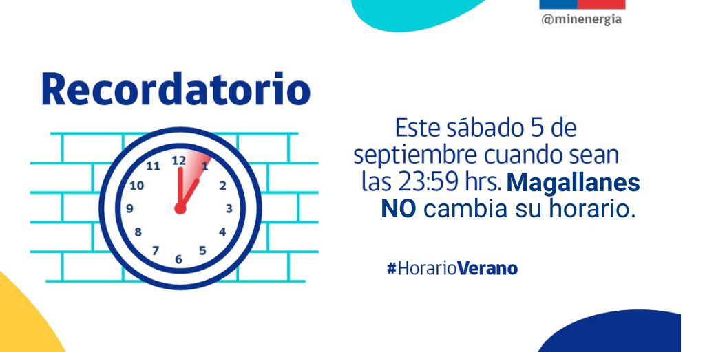 SEREMI de Energía recuerda a la comunidad magallánica que la región no cambia su régimen horario este fin de semana