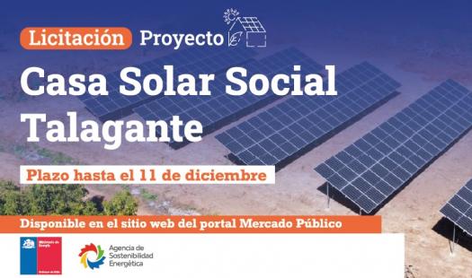 Se publican licitación para Sistema Fotovoltaico Casa Solar Social Talagante